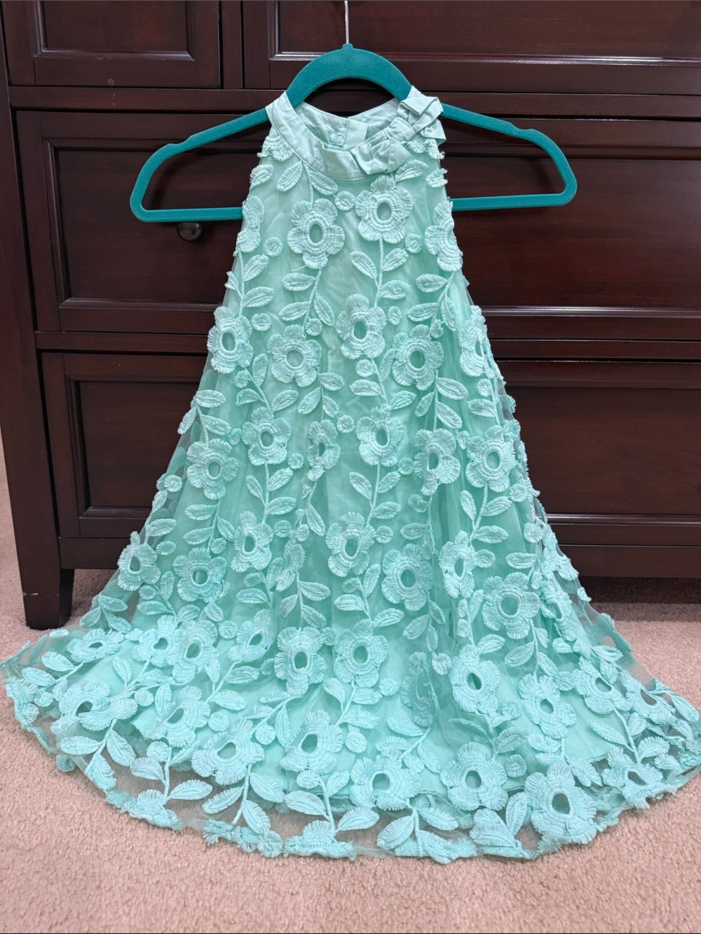 Janie and Jack Mint Floral Lace Halter Dress